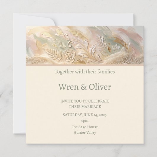 Invitation Mariage Floral Pêche (Devant)