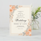 Invitation Mariage floral Pêche Arc fleuri (Debout devant)