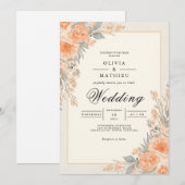 Invitation Mariage floral Pêche Arc fleuri (Devant / Derrière)