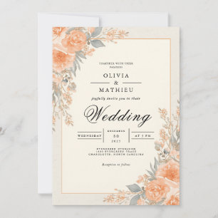 Invitation Mariage floral Pêche Arc fleuri