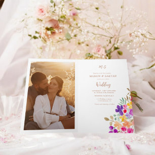 Invitation Mariage floral peint à la main Photo tout en un