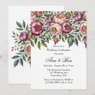 Invitation Mariage floral peint à l'airelle d'hiver