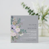 Invitation Mariage floral Peint Grey & Lavender Boho (Debout devant)