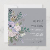 Invitation Mariage floral Peint Grey & Lavender Boho (Devant)