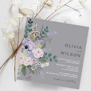 Invitation Mariage floral Peint Grey & Lavender Boho
