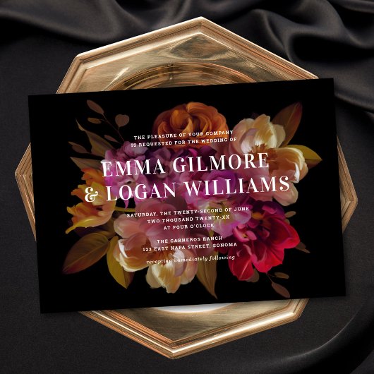 Invitation Mariage floral peint moderne foncé et moody