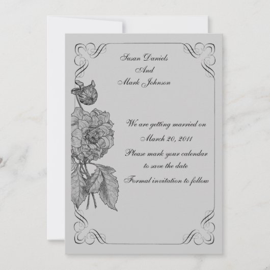 Invitation Mariage Floral Peony Argent Noir Enregistrer La Da (Devant)