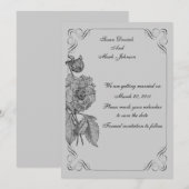 Invitation Mariage Floral Peony Argent Noir Enregistrer La Da (Devant / Derrière)