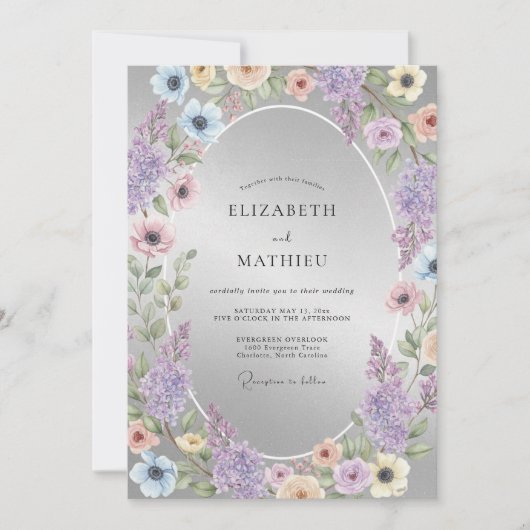 Invitation Mariage Floral Pervenche Embrassant (Devant)