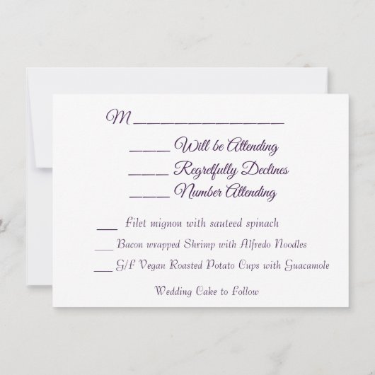 Invitation Mariage floral Pétunias pourpre RSVP & Menu (Dos)