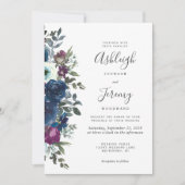 Invitation Mariage floral Plum Navy bleu aquarelle (Devant)