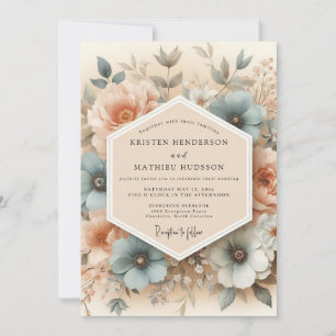 Invitation Mariage Floral Poétique Bleu Poussiéreux