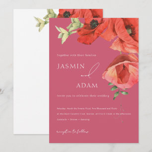 Invitation Mariage Floral Poppy Rouge Rose Magenta