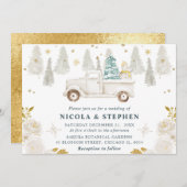 Invitation Mariage Floral pour camion blanc et or hiver (Devant / Derrière)
