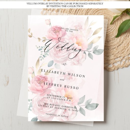 Invitation Mariage floral pour superposition de vellum