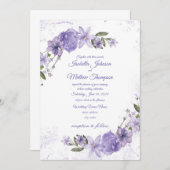 Invitation Mariage floral pourpre (Devant / Derrière)