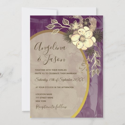 Invitation Mariage floral pourpre (Devant)