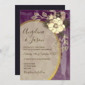 Invitation Mariage floral pourpre (Devant / Derrière)