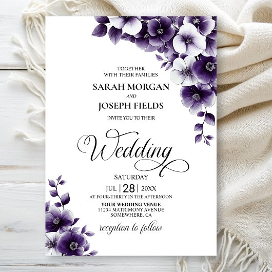 Invitation Mariage floral pourpre