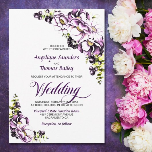 Invitation Mariage floral pourpre