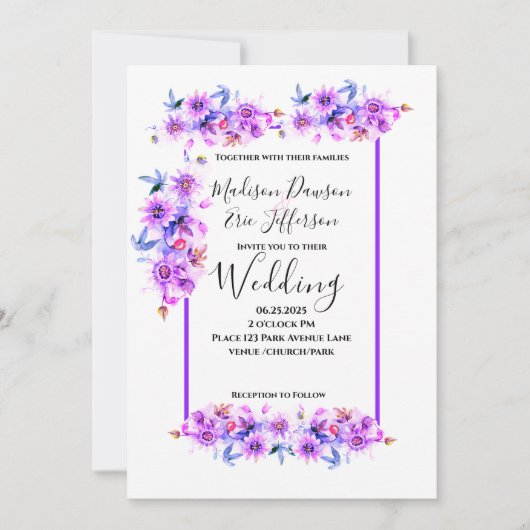 Invitation Mariage floral pourpre (Devant)