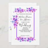 Invitation Mariage floral pourpre (Devant / Derrière)