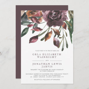 Invitation Mariage floral pourpre d'automne