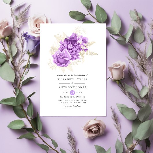 Invitation Mariage floral pourpre et ivoire