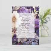 Invitation Mariage floral pourpre et or (Debout devant)