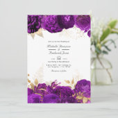 Invitation Mariage floral pourpre et or (Debout devant)