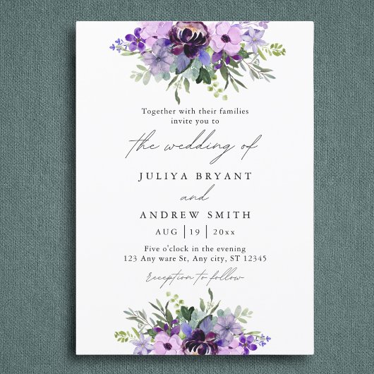 Invitation Mariage floral pourpre et vert