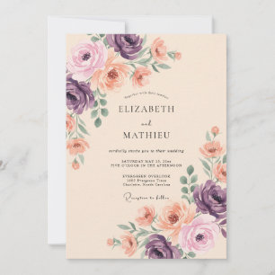 Invitation Mariage Floral Pourpre Pêche