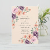 Invitation Mariage Floral Pourpre Pêche (Debout devant)