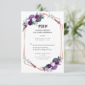 Invitation Mariage floral pourpre RSVP (Debout devant)