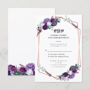 Invitation Mariage floral pourpre RSVP