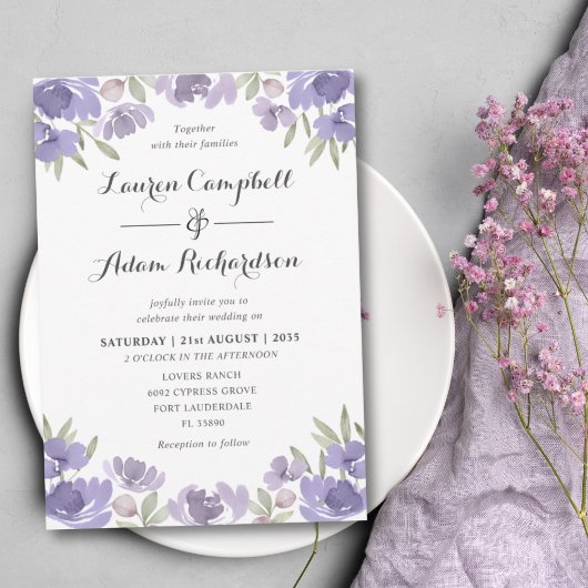 Invitation Mariage Floral Pourpre Rustique Eucalyptus