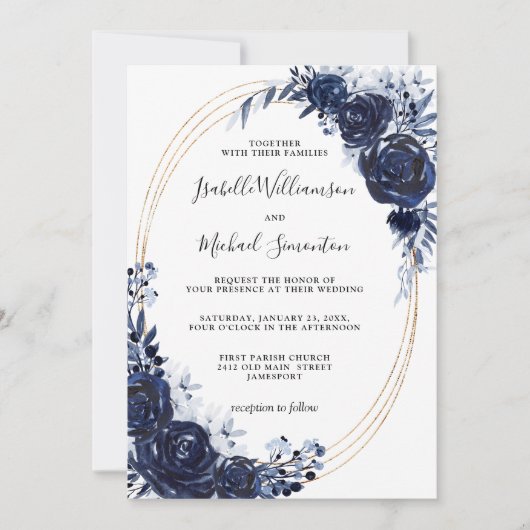 Invitation Mariage Floral Poussiéreux Bleu Rustique (Devant)