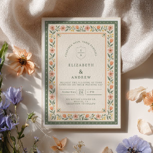 Invitation Mariage Floral Printanier Sauge Pêche