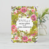Invitation Mariage Floral Printemps Verdure Rose Fleurs (Debout devant)