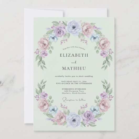 Invitation Mariage Floral Pristine Vert Menthe (Devant)