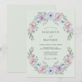 Invitation Mariage Floral Pristine Vert Menthe (Devant / Derrière)