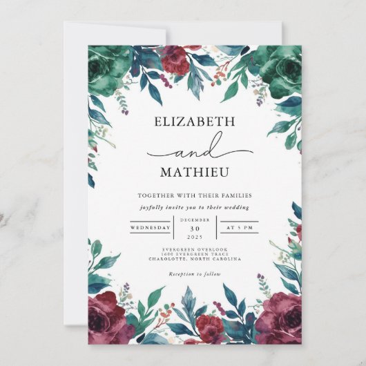 Invitation Mariage floral profond (Devant)