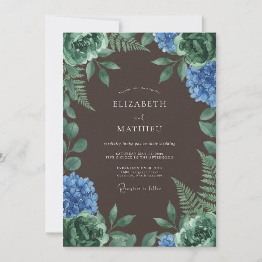 Invitation Mariage Floral Profond en Forêt Verte (Devant)