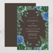 Invitation Mariage Floral Profond en Forêt Verte (Devant / Derrière)