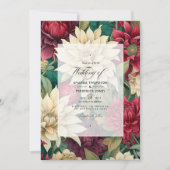 Invitation Mariage floral profond rouge, crème et vert de for (Devant)