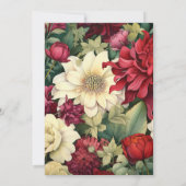 Invitation Mariage floral profond rouge, crème et vert de for (Dos)