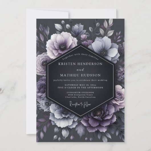 Invitation Mariage Floral Profondement Prune et Maussade (Devant)