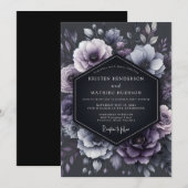 Invitation Mariage Floral Profondement Prune et Maussade (Devant / Derrière)