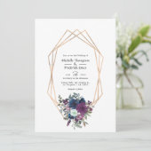 Invitation Mariage floral prune et marine (Debout devant)