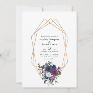 Invitation Mariage floral prune et marine
